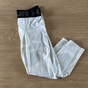 Under Armour Heat Gear White and Gray 3/4 Compression Leggings Mens Medium